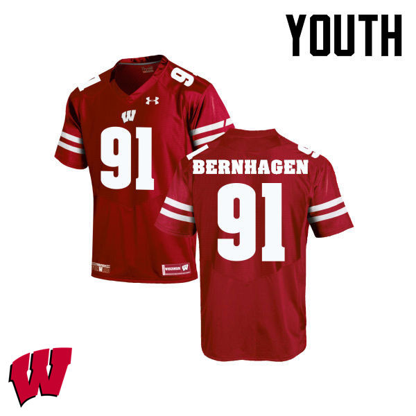 Youth Winsconsin Badgers #91 Josh Bernhagen College Football Jerseys-Red